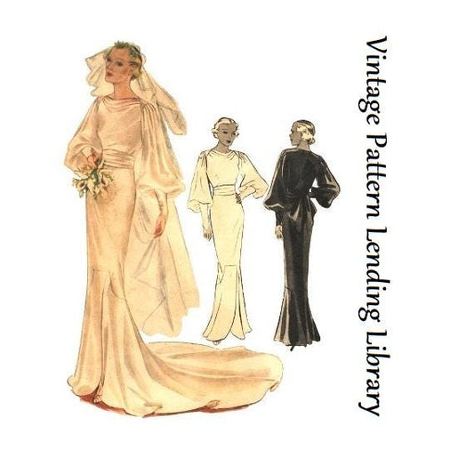 1930s Ladies Wedding or Evening Gown - Reproduction 1935 Sewing Pattern #T8331 - 34 Inch Bust