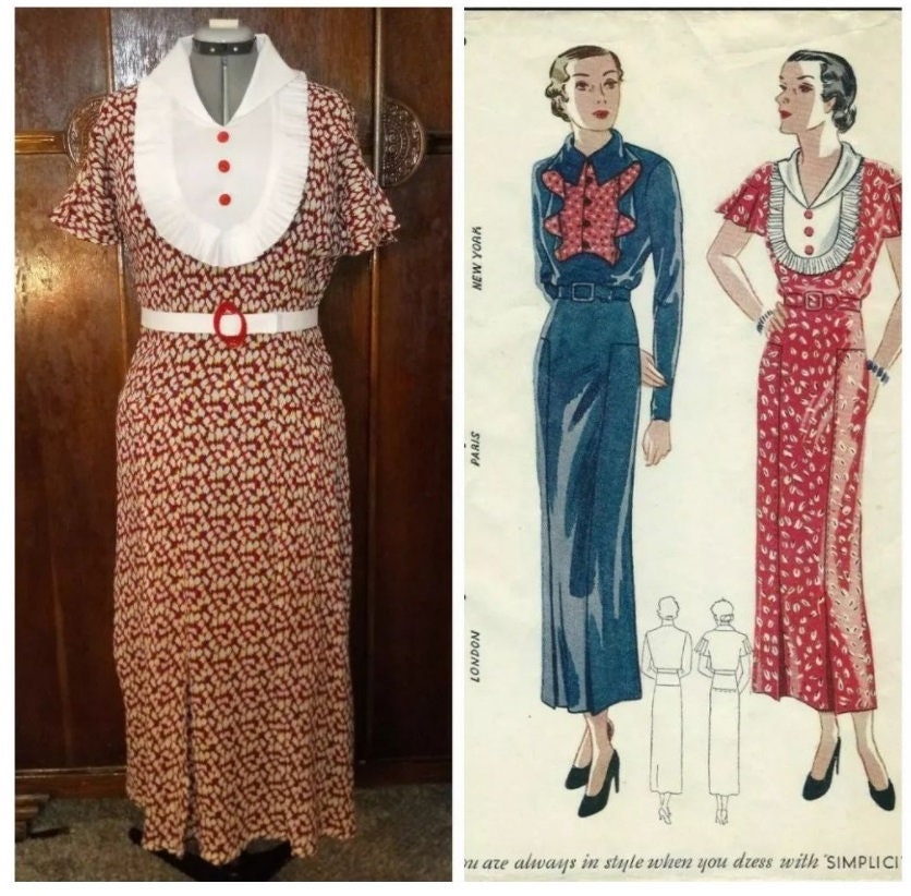 1930s Ladies Dress With Two Vestee Options - INSTANT DOWNLOAD - Reproduction 1935 Sewing Pattern #T1645 - 34 Inch Bust - PDF - Print At Home