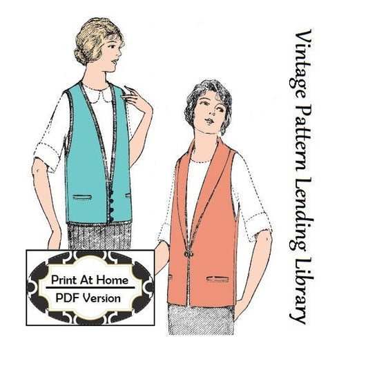 1920s Ladies Sleeveless Sport Jacket - INSTANT DOWNLOAD - Reproduction 1924 Sewing Pattern #Z3460 - 40 Inch Bust - PDF - Print At Home