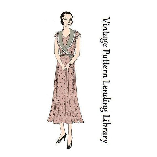 1930s Ladies Day Dress With Wrap Around Collar - Reproduction 1931 Sewing Pattern #T3867 - 38 Inch Bust