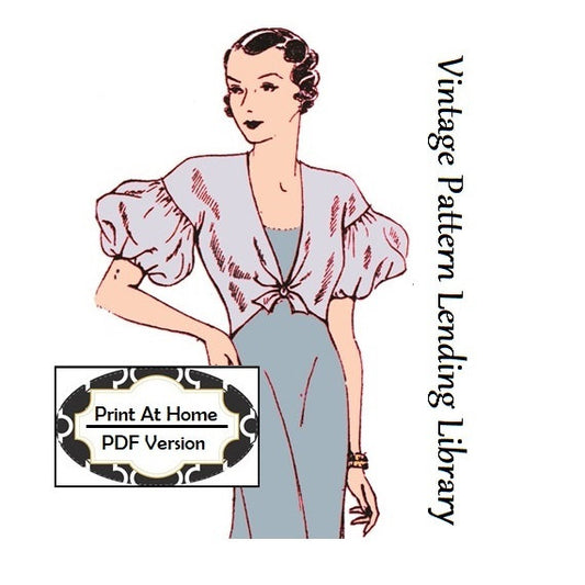 1930s Evening Jacket w/ Puff Sleeve - INSTANT DOWNLOAD - Reproduction 1933 Sewing Pattern #T0801 - 36 Inch Bust - Print At Home - PDF