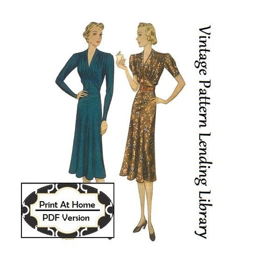 1930s Ladies Dress With Softly Gathered Bodice - INSTANT DOWNLOAD - Reproduction 1938 Sewing Pattern #T2930 PDF - Print At Home