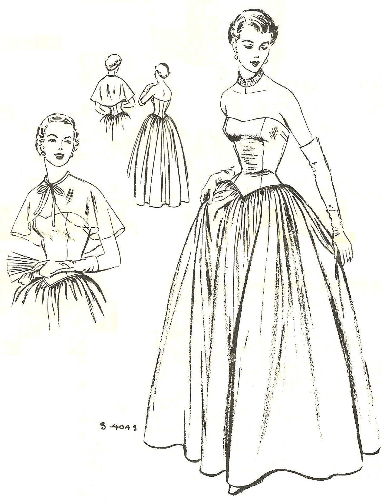 1950s Ladies Formal Gown With Capelet - Reproduction 1951 Sewing Pattern #F4048 - 34 Inch Bust