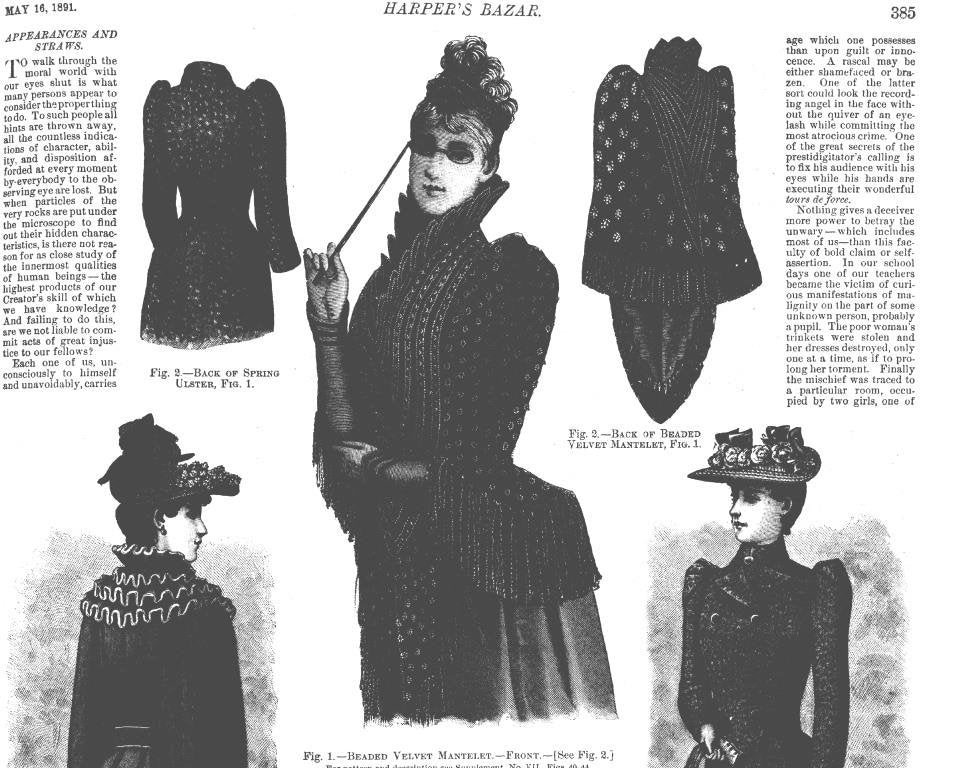 1890s Ladies Mantelet with Medici Collar - Late Victorian Reproduction 1891 Sewing Pattern #E0010 - 38 Inch Bust