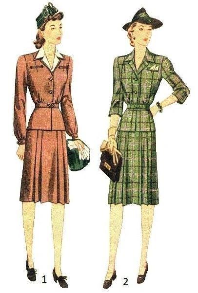 1940s Ladies Two Piece Suit Dress - Reproduction 1942 Sewing Pattern #F4385 - 38 Inch Bust - WWII Fashion