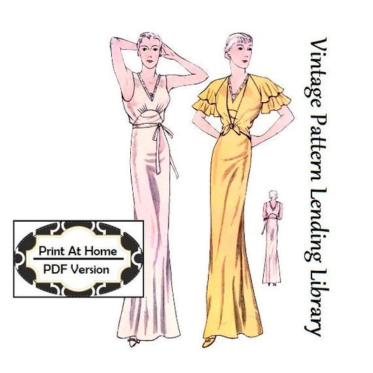 1930s Ladies Lingerie Nightgown with Jacket - INSTANT DOWNLOAD - Reproduction 1934 Sewing Pattern #T1407 - 38 Inch Bust -PDF - Print At Home