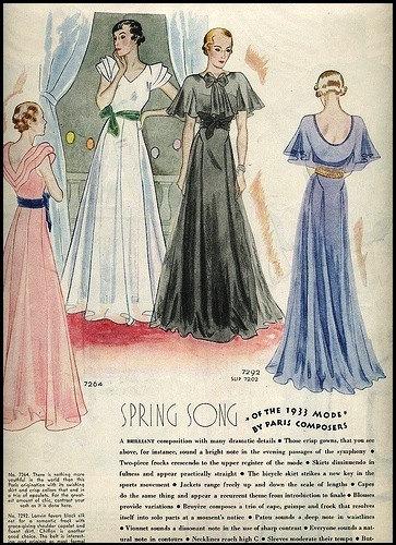 1930s Ladies Evening Gown With Capelet - Reproduction 1933 Sewing Pattern #T7292 - 38 Inch Bust