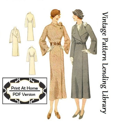 1930s Ladies Coat With Flower Accent - INSTANT DOWNLOAD - Reproduction 1932 Sewing Pattern #T7039 - 36 Inch Bust - PDF - Print At Home