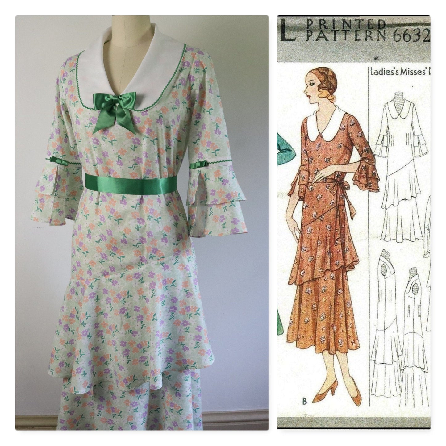 1930s Ladies Dress With Flounces - INSTANT DOWNLOAD - Large Format Version Only - Reproduction 1931 Sewing Pattern #T6632- 34 Inch Bust -PDF