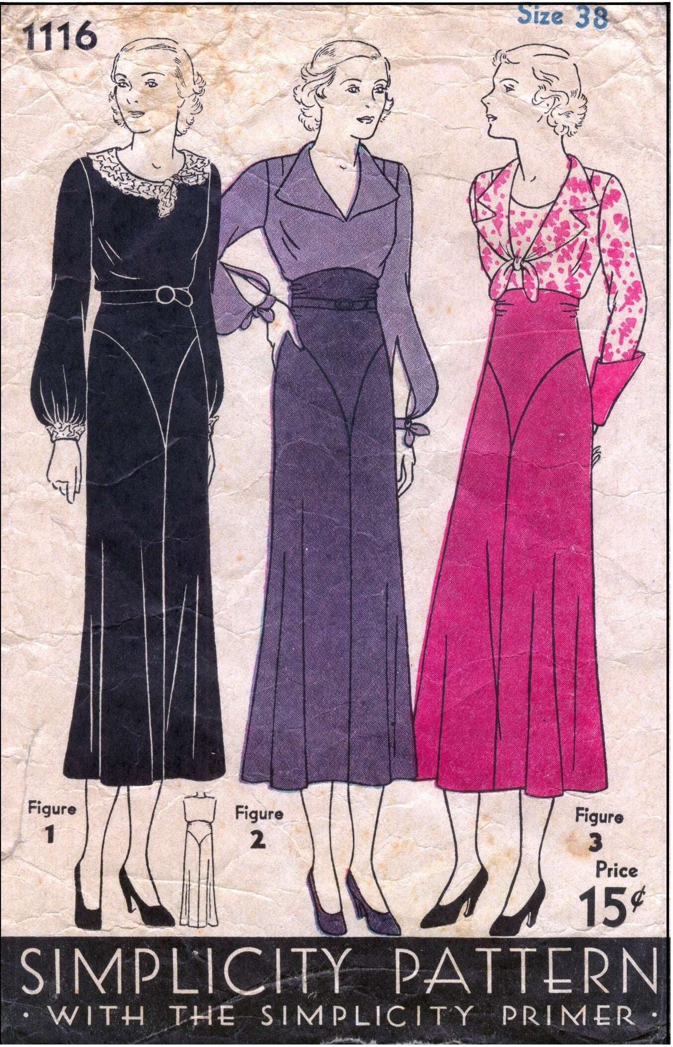 1930s Ladies Day Dress In Three Styles - Reproduction 1932 Sewing Pattern #T1116 - 38 Inch Bust