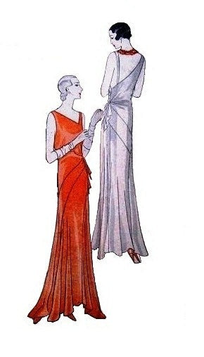 1930 Art Deco Evening Gown with Bias Bands - INSTANT DOWNLOAD - Print Shop Only - Reproduction Sewing Pattern #T6298 - 42 Inch Bust - PDF