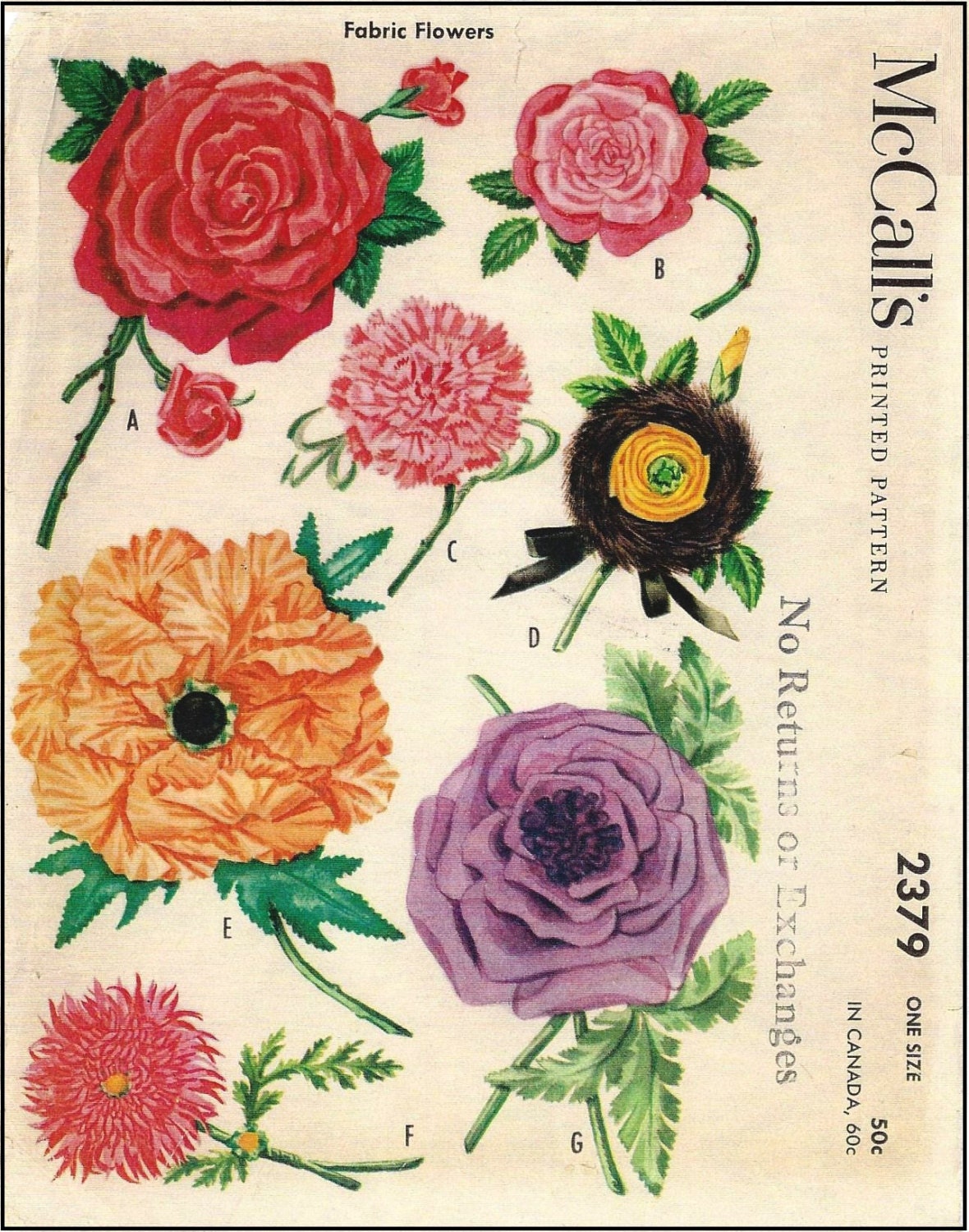 1950s Fabric Flowers For Embellishment and Decorating - INSTANT DOWNLOAD - Reproduction 1959 Craft Pattern #A2379 - PDF - Print At Home