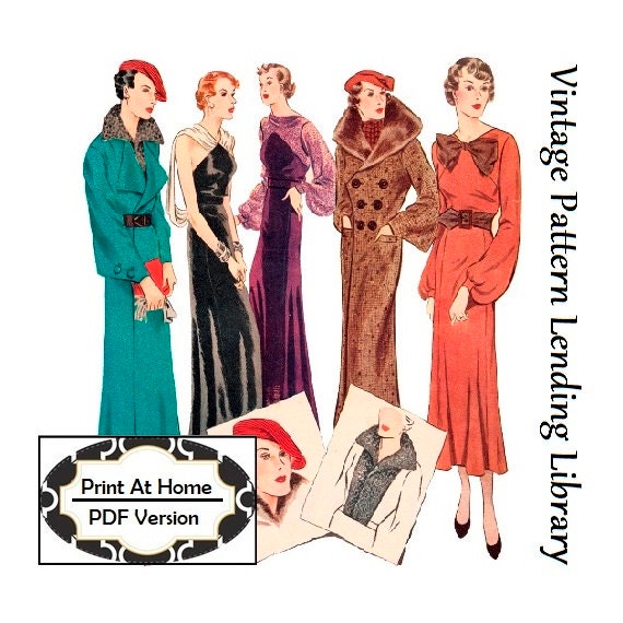 1930s Ladies Seven Piece Ensemble - INSTANT DOWNLOAD - 1935 Reproduction Sewing Pattern #T0677 - 36 Inch Bust - PDF - Print At Home