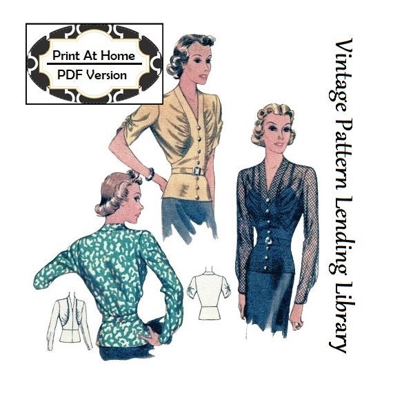 1930s Ladies Blouse With Gathered Bodice - INSTANT DOWNLOAD - Reproduction 1938 Sewing Pattern #T9581 - 36 Inch Bust - PDF - Print At Home