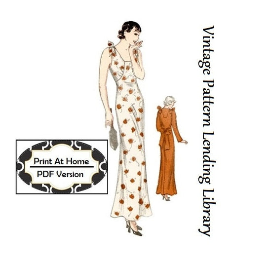 1930s Ladies Nightgown or Lounging Pajama - INSTANT DOWNLOAD - Reproduction 1935 Sewing Pattern #T0442 - 40 Inch Bust - PDF - Print At Home