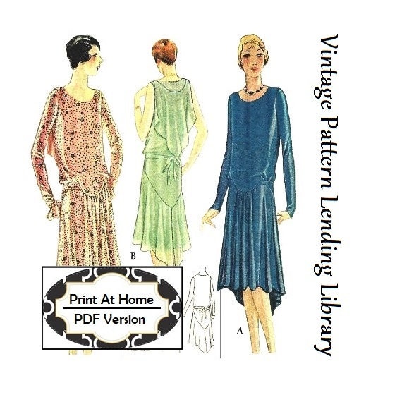 1920s Ladies Dress With Shoulder Drape - INSTANT DOWNLOAD- Reproduction 1928 Sewing Pattern #Z5428 - 34 Bust - PDF - Print At Home