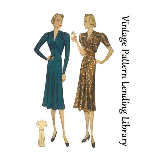 1930s Ladies Dress With Softly Gathered Bodice - Reproduction 1938 Sewing Pattern #T2930 - 36 Inch Bust