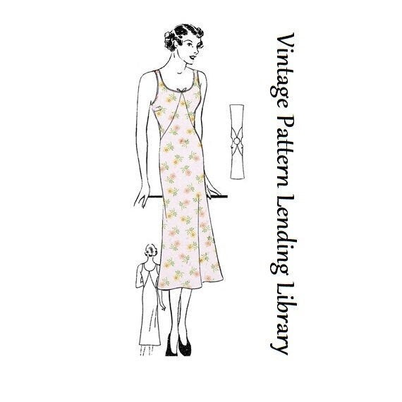 1930s Ladies Modest Bias Slip with Optional Drawstring Neckline  - Reproduction 1930s Sewing Pattern #T0457 - 38 Inch Bust