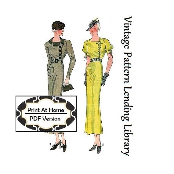 1930s Ladies Day Dress with Left Closure - INSTANT DOWNLOAD - Reproduction 1934 Sewing Pattern #T1367 - PDF - Print At Home