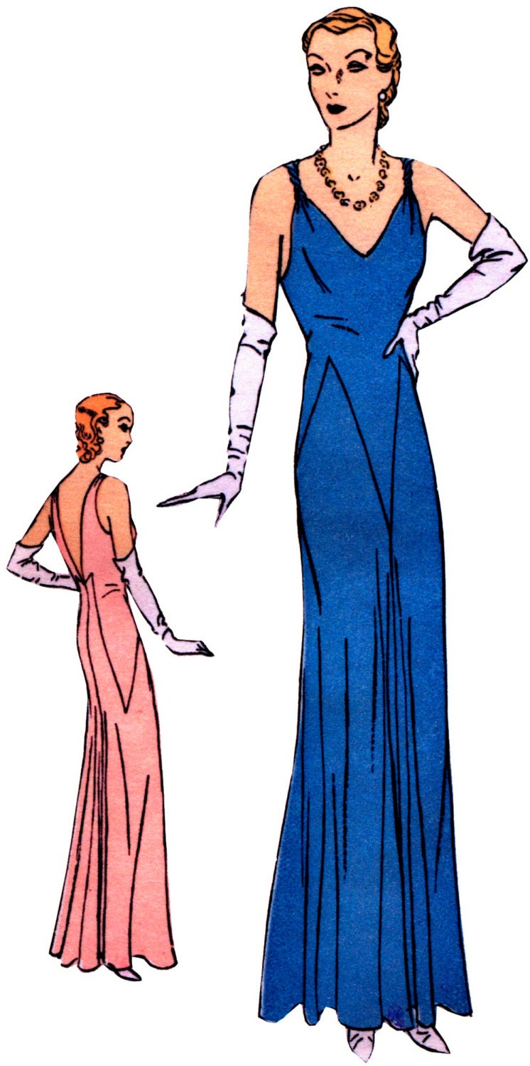 1930s Ladies Evening Gown With Deep Back - Reproduction 1931 Sewing Pattern #T5918 - 34 Inch Bust