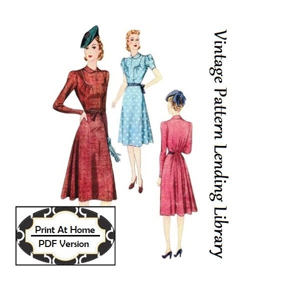 1940 Ladies Day Dress With Back Fullness - INSTANT DOWNLOAD - Reproduction Sewing Pattern #F3296 - 36 Inch Bust - PDF - Print At Home