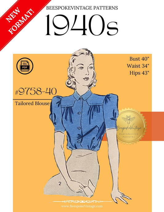 1940s Volup Blouse Pattern - Bust 40" Reproduction Vintage Pattern #9758-40 - PDF - Print At Home