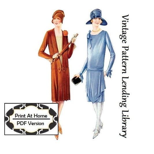 1920s Ladies Day Dress In Two Styles - INSTANT DOWNLOAD - Reproduction 1927 Sewing Pattern #Z0579 - 36 Inch Bust - PDF - Print At Home