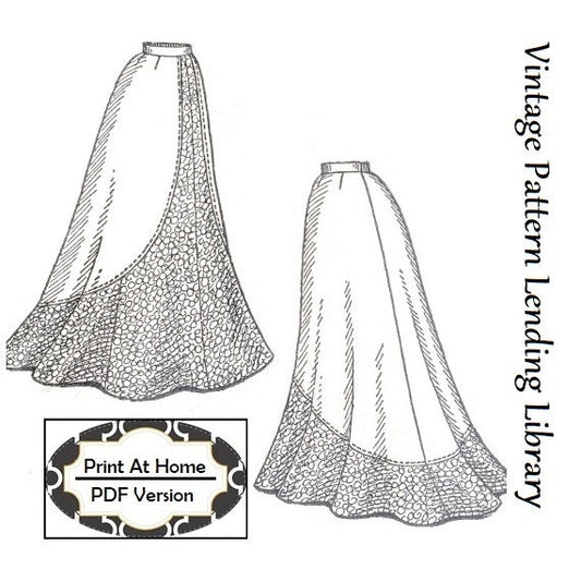 1897 Ladies Skirt with Panel Flounce - INSTANT DOWNLOAD - Victorian Reproduction Sewing Pattern #E2039 - 26 Inch Waist - PDF - Print At Home