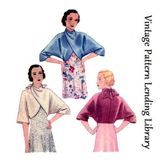 1930s Ladies Evening Wrap - Jacket With Back Tie Cross-Over Front -  Reproduction 1932 Sewing Pattern #T7144 - 32/34 Inch Bust