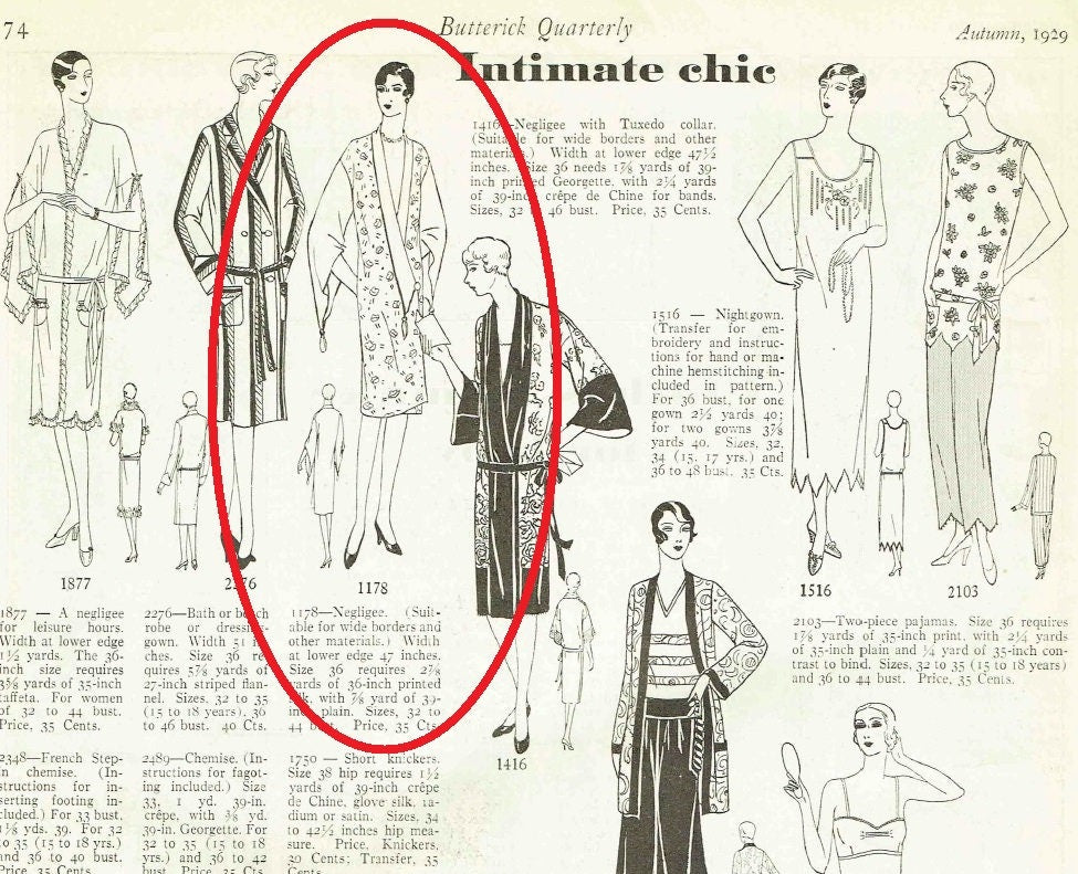 1920s Ladies Kimono Style Negligee - INSTANT DOWNLOAD - Reproduction 1929 Sewing Pattern #Z1178 - 36 Inch Bust - PDF - Print At Home