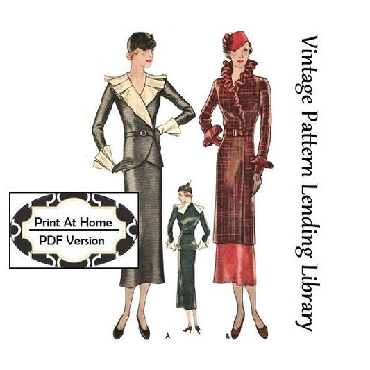 1930s Ladies Tunic Dress Ensemble - Reproduction 1933 Sewing Pattern #T7592- INSTANT DOWNLOAD - 36 Inch Bust - PDF - Print At Home