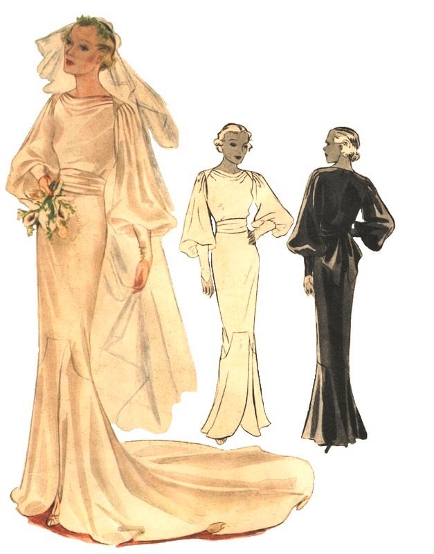 1930s Ladies Wedding or Evening Gown - INSTANT DOWNLOAD - Reproduction 1935 Sewing Pattern #T8331 - 34 Inch Bust - PDF - Print At Home