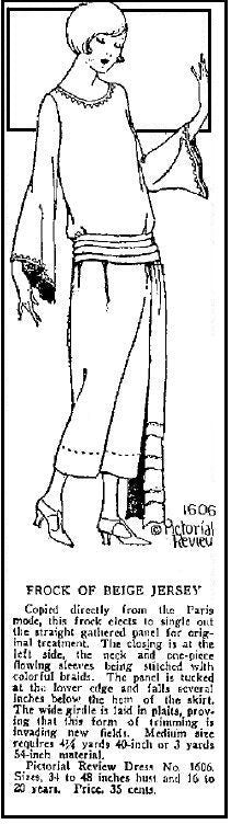 1920s Ladies Slip-On Dress With Pleated Girdle and Sash - Reproduction 1923 Sewing Pattern #Z1606 - 38 Inch Bust