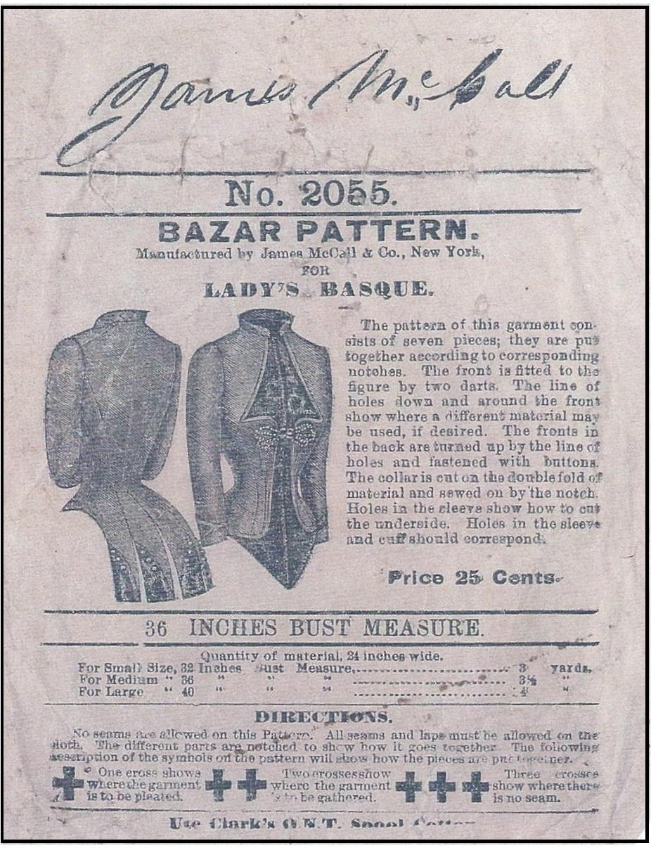 1880s Ladies Victorian Era Basque Jacket - INSTANT DOWNLOAD - Reproduction 1887 Sewing Pattern #E2055 - 36 Inch Bust - PDF - Print At Home