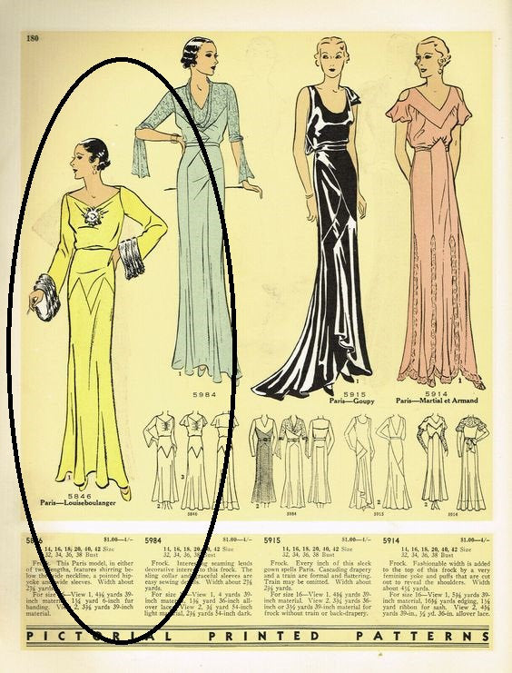 1930s Ladies Evening Gown With Deep Cuffs -INSTANT DOWNLOAD- Reproduction 1931-33 Sewing Pattern #T5846 - 34 Inch Bust - PDF - Print At Home