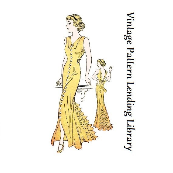 1930s Junior Miss Prom-Trotter Evening Gown - Reproduction 1935 Sewing Pattern #T5741 - 35 Inch Bust