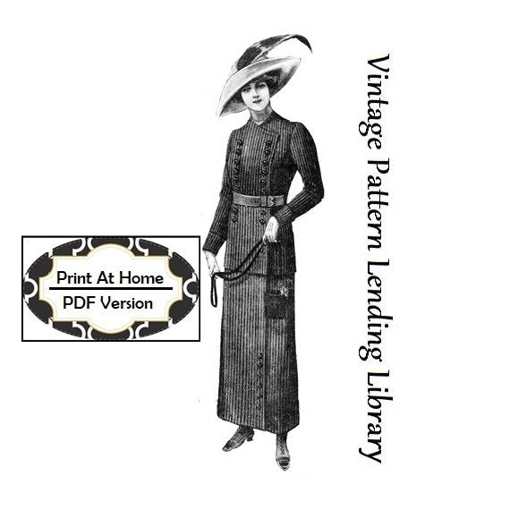 1912 Ladies Traveling Suit - INSTANT DOWNLOAD - Reproduction Sewing Pattern #E1002 - Titanic Era - 36 Inch Bust - PDF - Print At Home