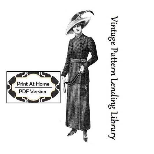 1912 Ladies Traveling Suit - INSTANT DOWNLOAD - Reproduction Sewing Pattern #E1002 - Titanic Era - 36 Inch Bust - PDF - Print At Home