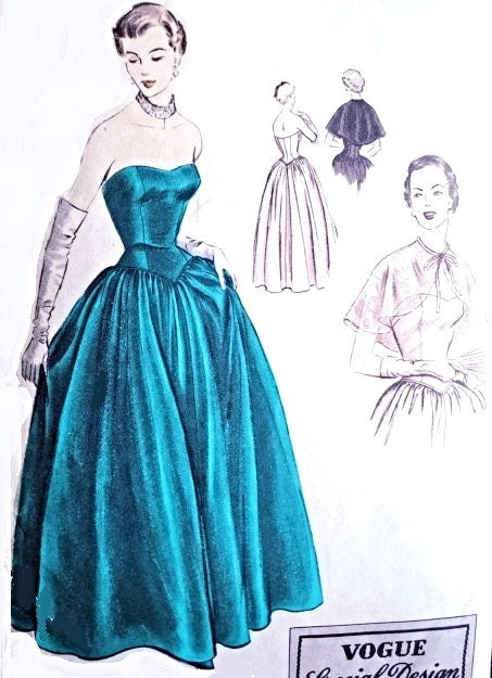 1950s Ladies Formal Gown With Capelet - Reproduction 1951 Sewing Pattern #F4048 - 34 Inch Bust