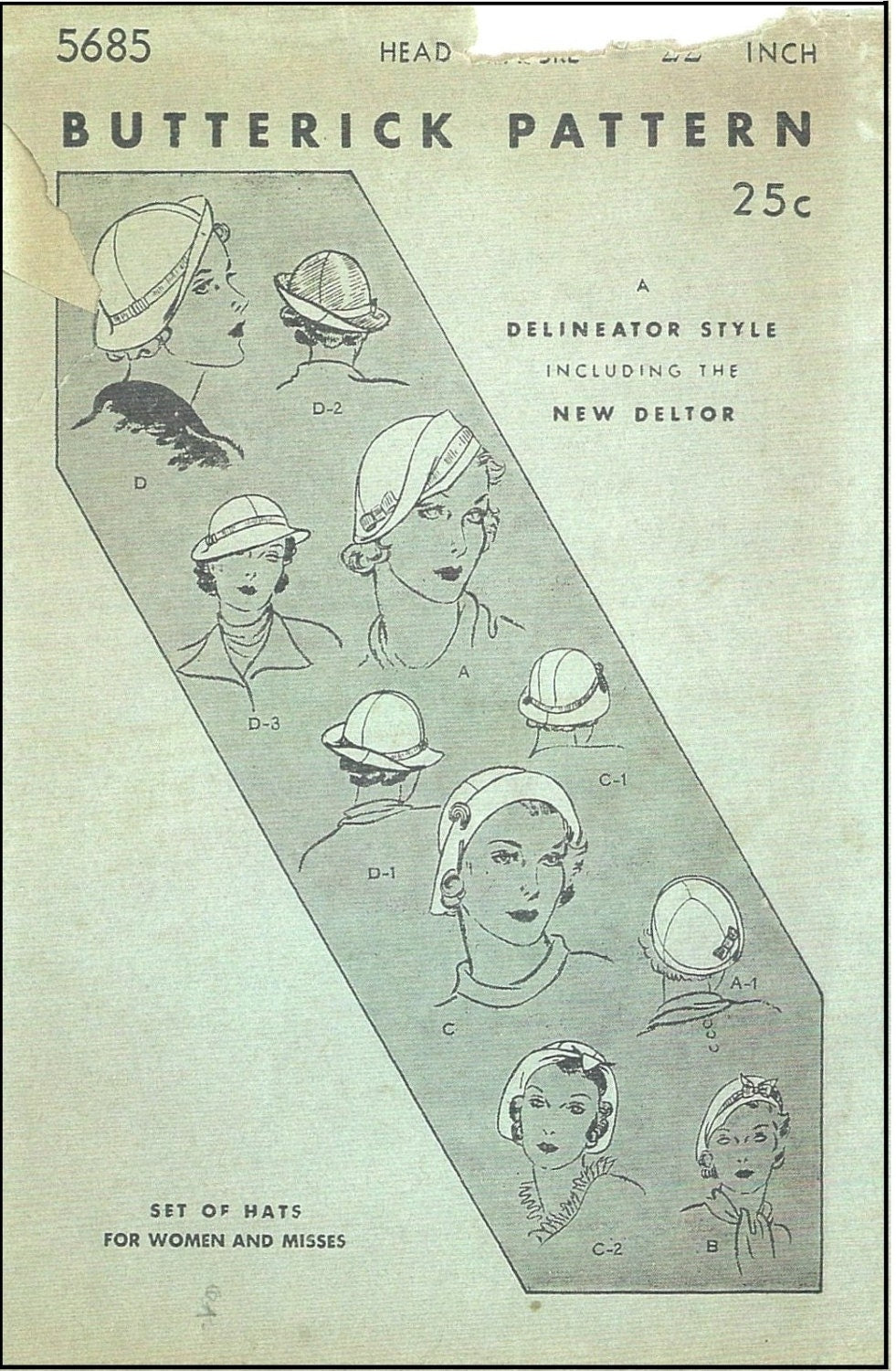 1930s Ladies Hats In Several Styles - Reproduction 1934 Sewing Pattern #H5685