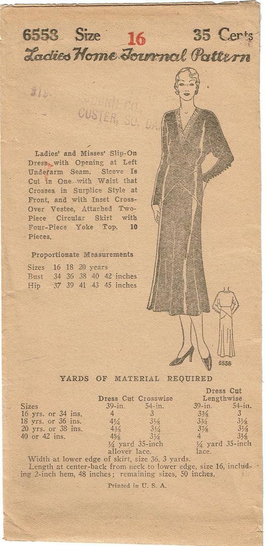 1930 Ladies Surplice Frock With Raglan Sleeves - INSTANT DOWNLOAD - Reproduction Sewing Pattern #T6558 - 40 Inch Bust - PDF - Print At Home