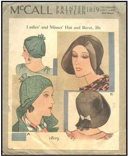 1930s Ladies Hat & Beret - Reproduction 1931 Sewing Pattern #H1819