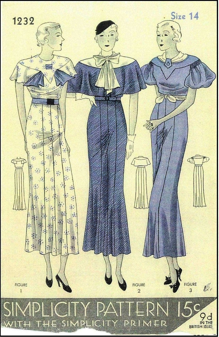 1930s Ladies Dress In Three Styles - Reproduction 1933 Sewing Pattern #T1232 - 32 Inch Bust