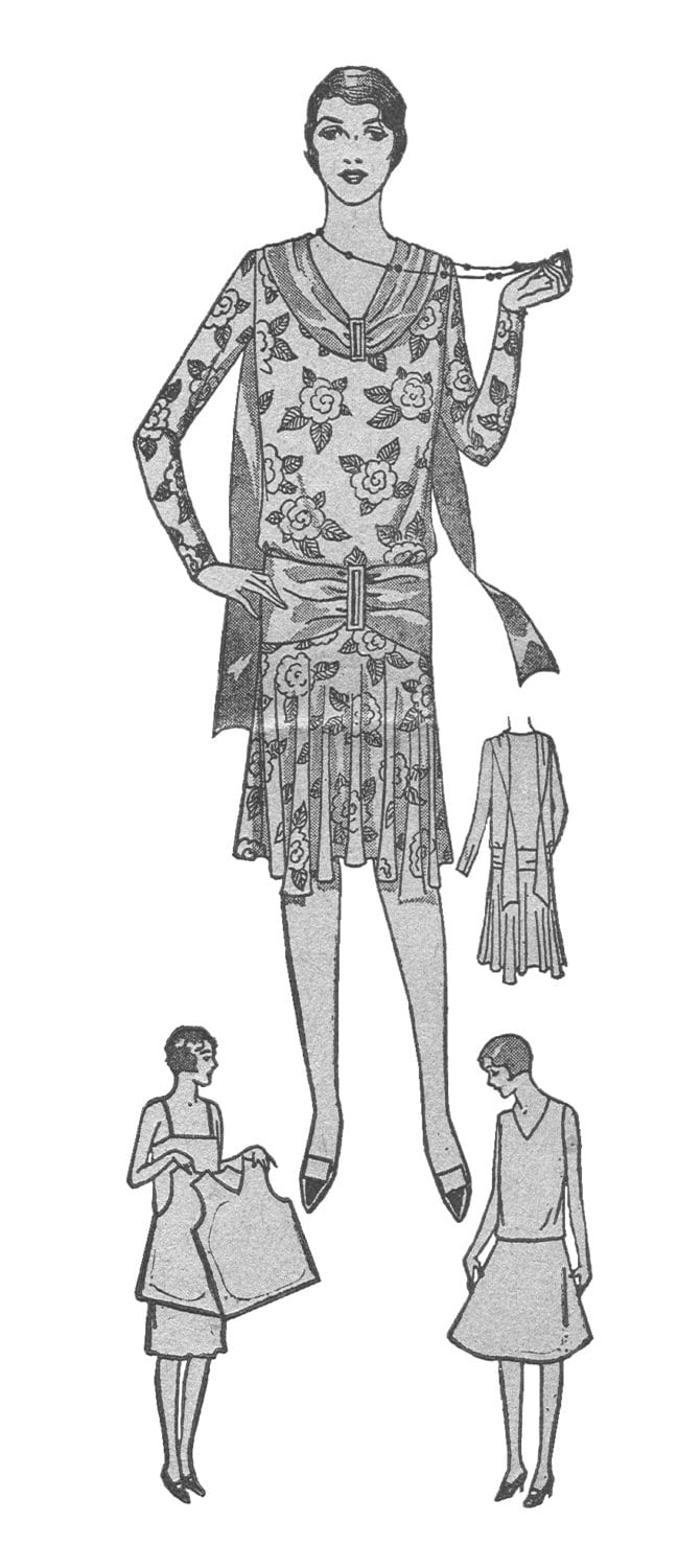 1920s Ladies Slip-On Dress With Scarf Collar - Reproduction Sewing Pattern #Z2778 - 38 Inch Bust