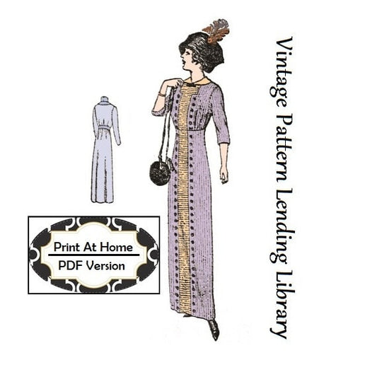 1912 Ladies Dress with Four Gore Skirt - INSTANT DOWNLOAD - Reproduction Sewing Pattern #E6131 - 36 Inch Bust - PDF - Print At Home