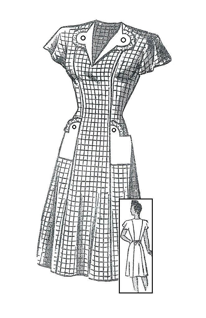 1940s Ladies Day Dress - INSTANT DOWNLOAD - Reproduction Sewing Pattern #F4799 - 42 Inch Bust - PDF - Print At Home