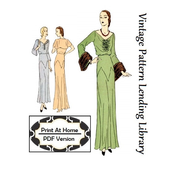 1930s Ladies Evening Gown With Deep Cuffs -INSTANT DOWNLOAD- Reproduction 1931-33 Sewing Pattern #T5846 - 34 Inch Bust - PDF - Print At Home