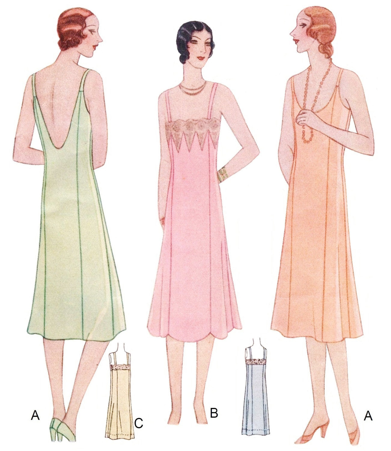 1920s-30s Ladies Princess Slip With Neckline Options - Reproduction 1929-30 Sewing Pattern #Z5956 - 34 Inch Bust