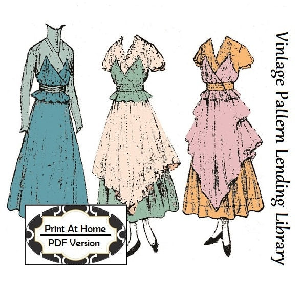 1910s Ladies Dress With Optional Tunic - INSTANT DOWNLOAD - 1918 Reproduction Sewing Pattern #E8744 - 36 Inch Bust - PDF - Print At Home