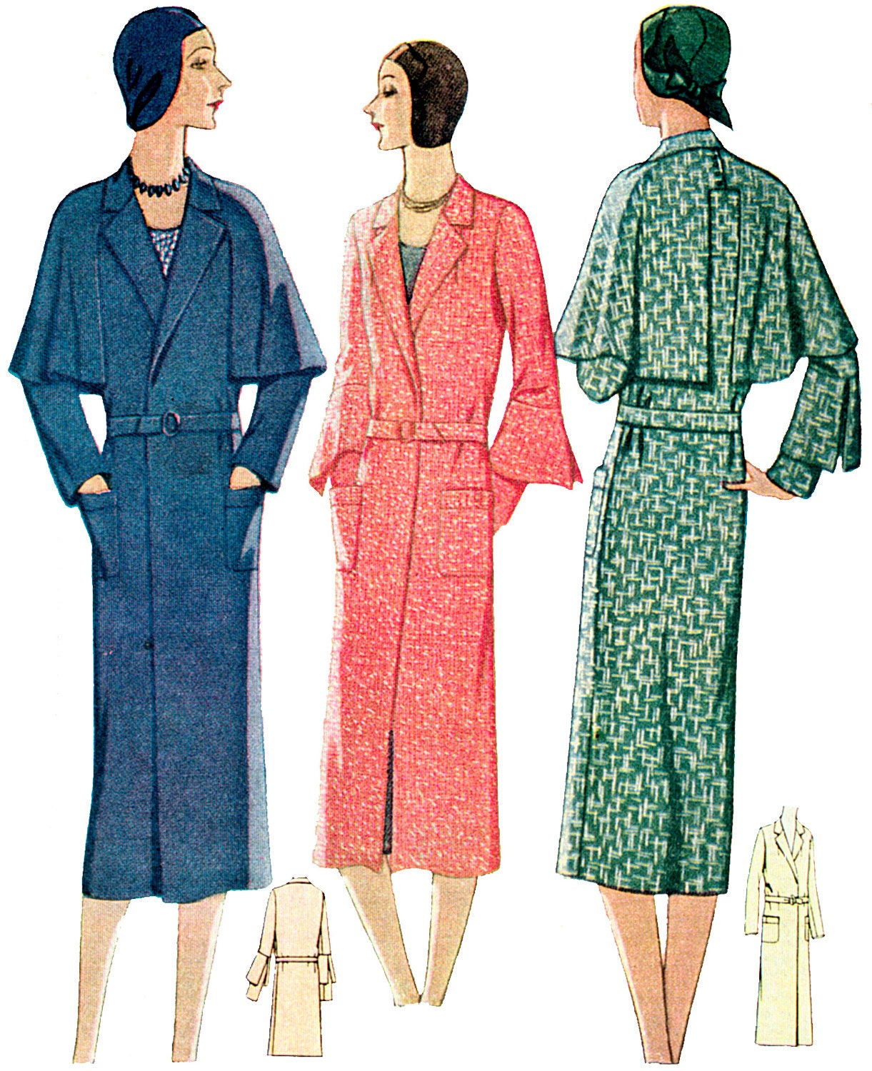 1930 Ladies Coat With Optional Cape - Pattern #T6212 - 34 Inch Bust